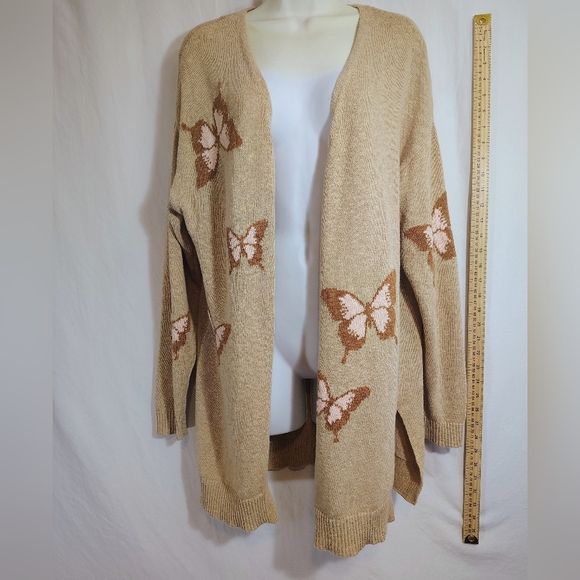 Butterfly Patterned Tan Sweater/Jacket - Picture 1 of 4
